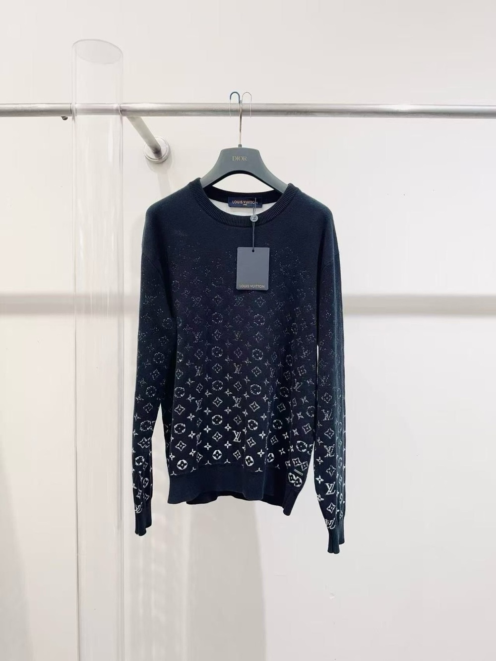 Louis Vuitton Black Crewneck Sweater with White Monogram Gradient